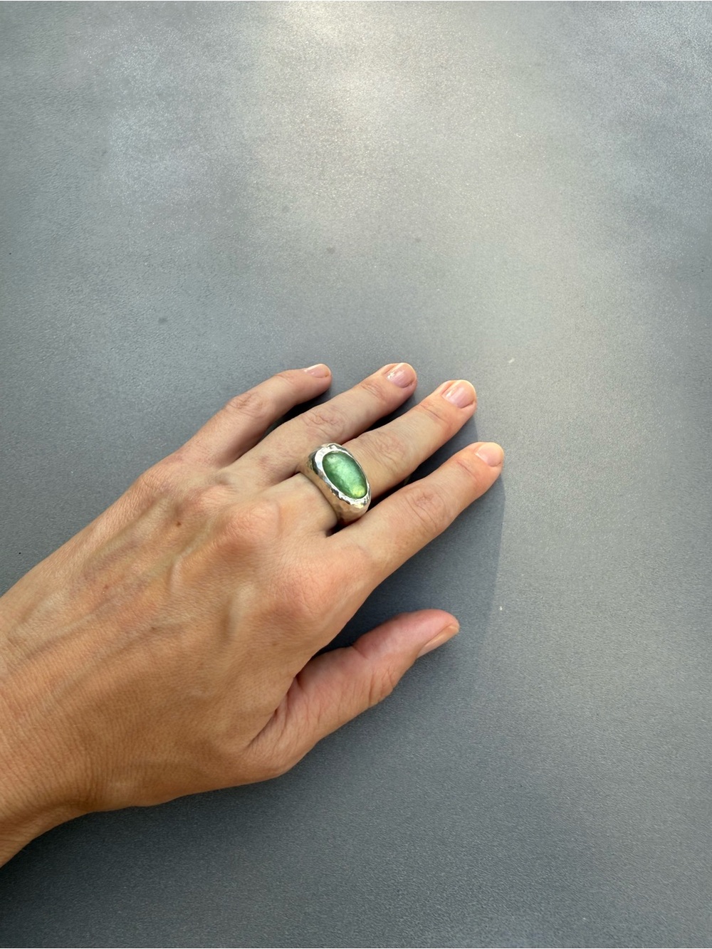 Sterling Silver Statement Ring 925 | Green Glass | Size 9-10 | Artisan Handmade - Picture 5 of 13